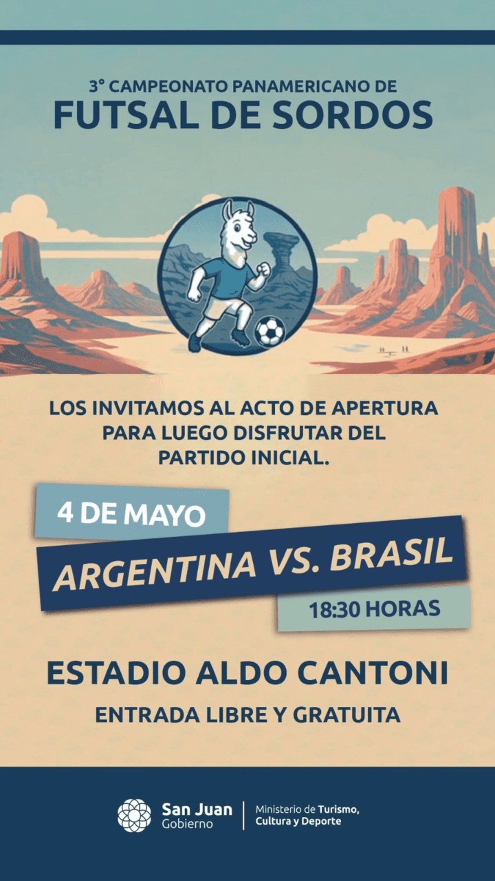 Deportes en San Juan: 3° Campeonato Panamericano de Futsal de Sordos 2026 en Estadio Aldo Cantoni el Lun, 4 de mayo
