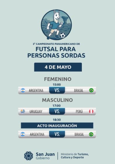 Deportes en San Juan: 3° Campeonato Panamericano de Futsal de Sordos 2026 en Estadio Aldo Cantoni el Lun, 4 de mayo