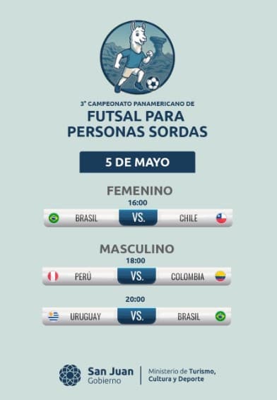 Deportes en San Juan: 3° Campeonato Panamericano de Futsal de Sordos 2026 en Estadio Aldo Cantoni el Mar, 5 de mayo