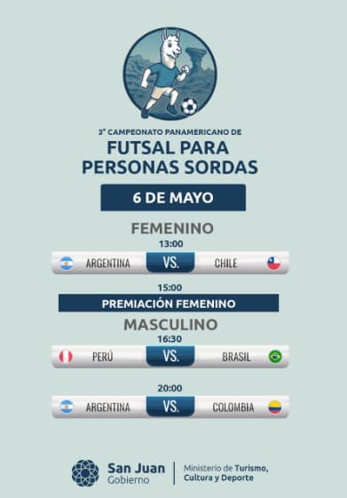 Deportes en San Juan: 3° Campeonato Panamericano de Futsal de Sordos 2026 en Estadio Aldo Cantoni el Mié, 6 de mayo