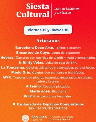 Siesta Cultural con Artesanos y Artistas