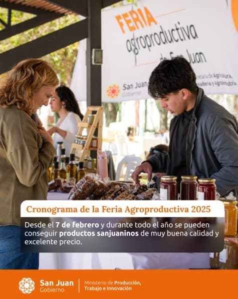Ferias en San Juan: Feria Agroproductiva en Paseo de las Palmeras - Parque de Mayo el sáb, 20 de diciembre