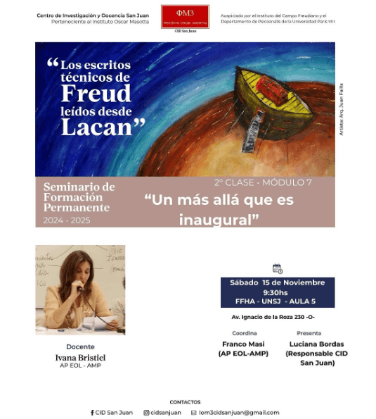 Seminario de Formacion Permanente: "Los Escritos Tecnicos de Freud leidos desde Lacan"