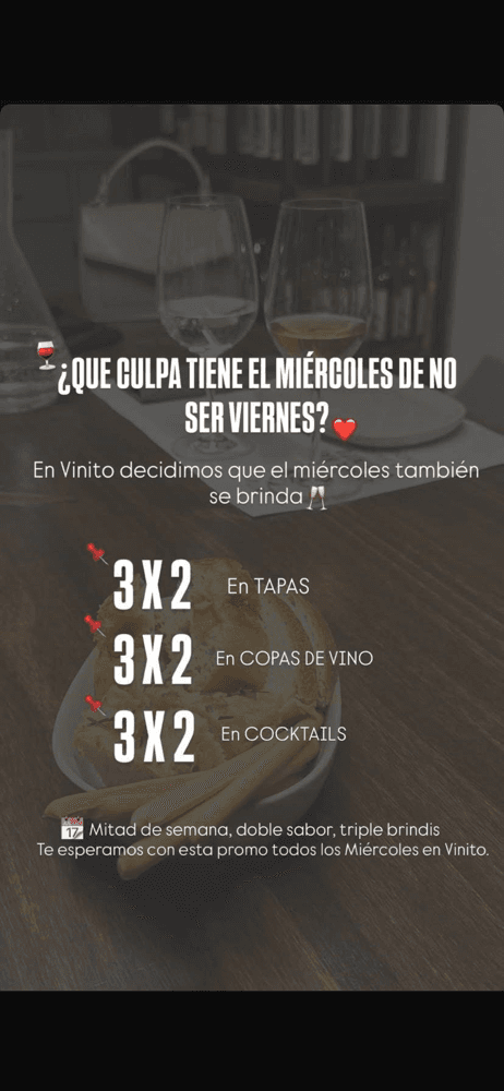 Miércoles de 3X2 en Vinito