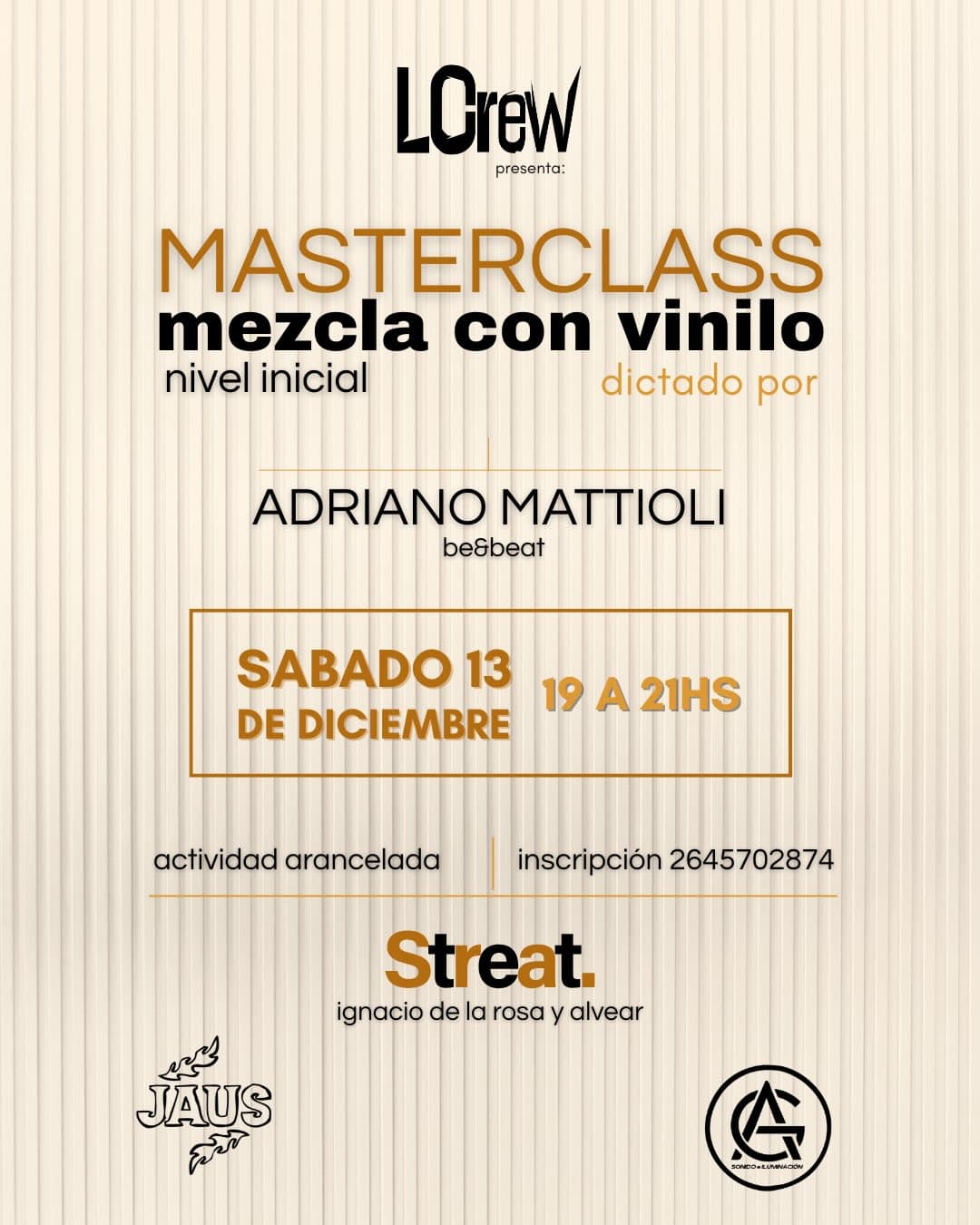 Conferencias en San Juan: Masterclass - Mezcla con Vinilo en Avenida Ignacio de la Roza & Alvear el sáb, 13 de diciembre