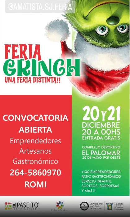 Ferias en San Juan: Feria Grinch en Complejo Deportivo De La Universidad Nacional De San Juan, El Palomar el sáb, 20 de diciembre