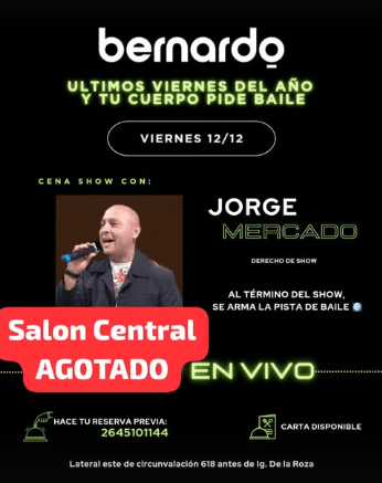 Música en San Juan: Jorge Mercado en Bernardo Resto Bar el vie, 12 de diciembre
