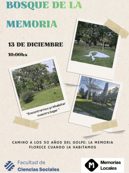 Conferencias en San Juan: Encuentro en el Bosque de la Memoria en Facultad de Ciencias Sociales UNSJ el sáb, 13 de diciembre
