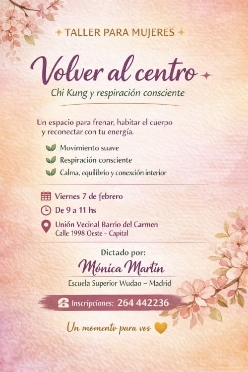 Conferencias en San Juan: Taller de Chi kung y respiración consciente para mujeres en San Juan el sáb, 7 de febrero
