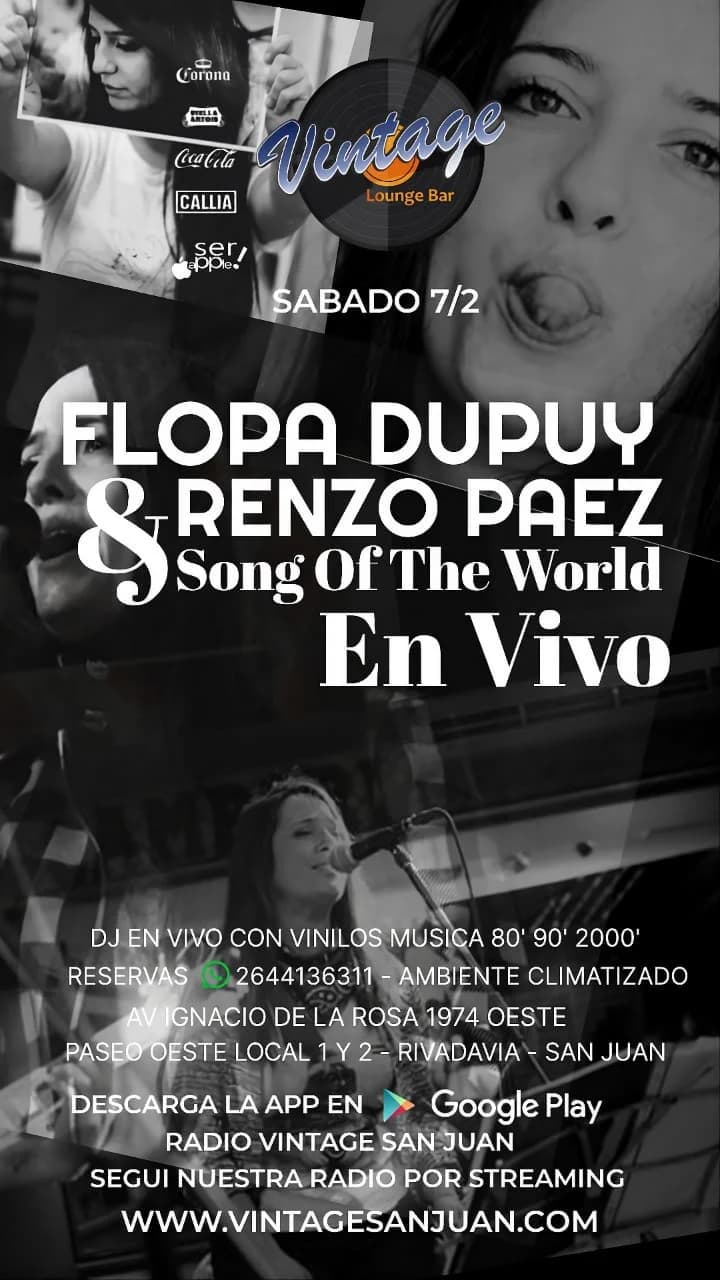 Música en San Juan: Flopa Dupuy & Renzo Paez en Vintage Lounge Bar el sáb, 7 de febrero