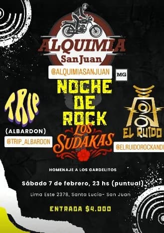 Música en San Juan: Noche de Rock - Trip | Los Sudakas | El Ruido en Lima Este 2378 el sáb, 7 de febrero