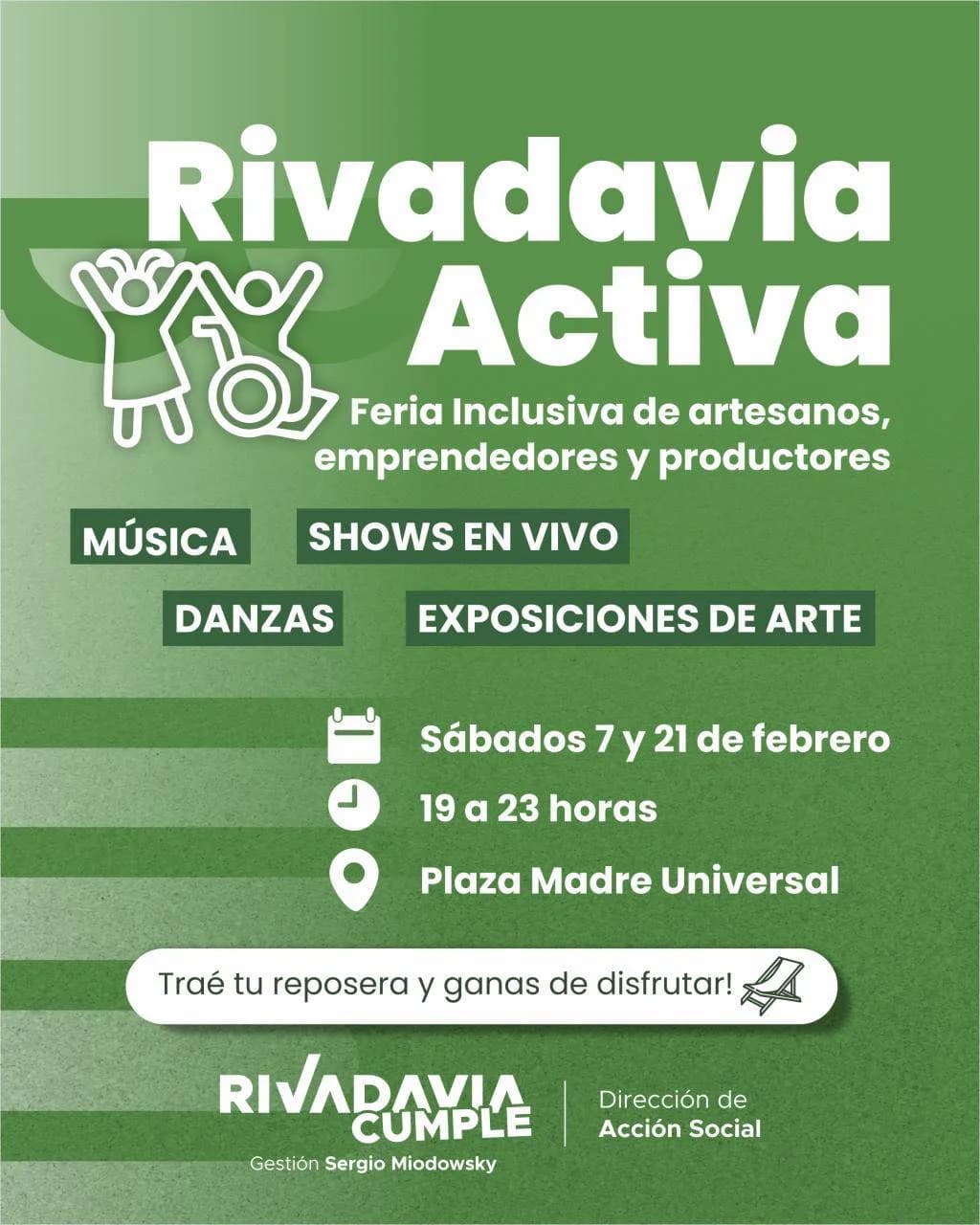 Música en San Juan: Rivadavia Activa - Feria Inclusiva de Artesanos en Plaza Madre Universal el sáb, 7 de febrero
