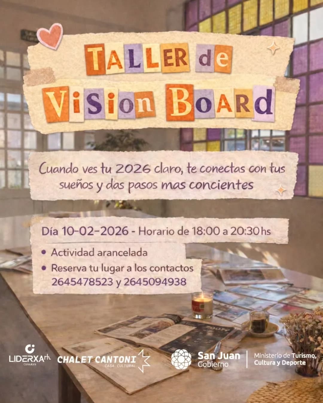 Conferencias en San Juan: Taller de Vision Board 2026 en Chalet Cantoni · Casa Cultural el mar, 10 de febrero