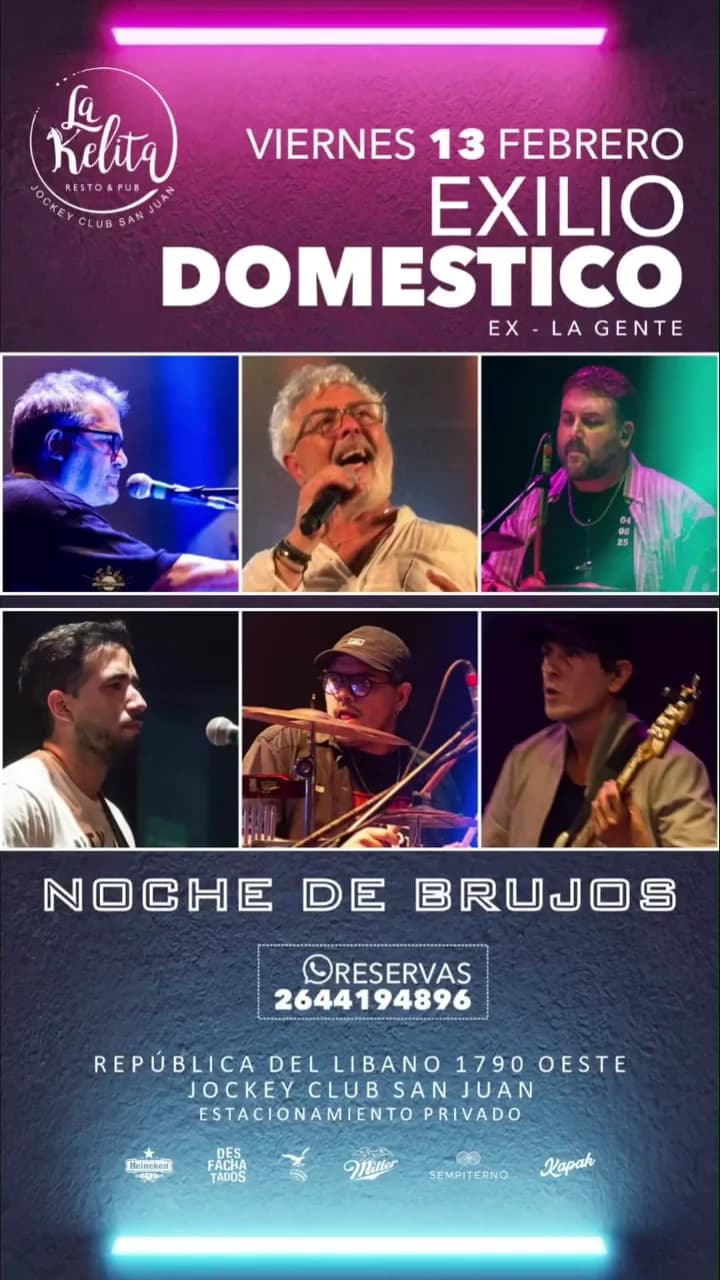 Música en San Juan: Exilio Domestico en La Kelita Resto & Pub el vie, 13 de febrero