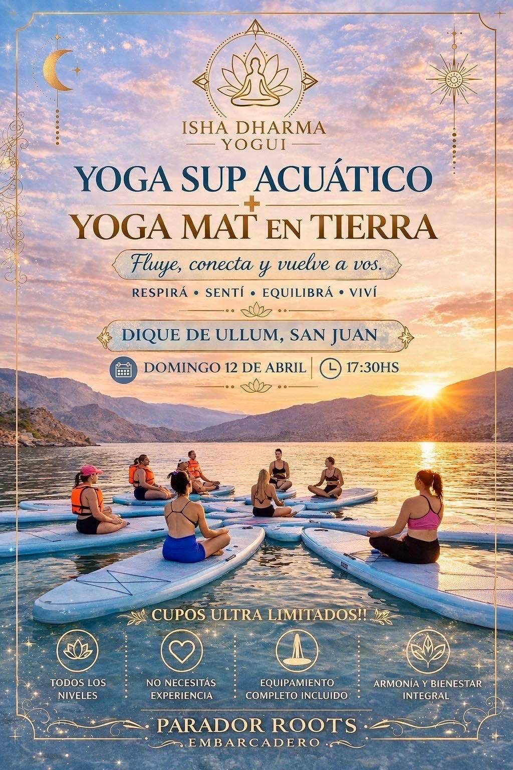 YOGA SUP ACUÁTICO + YOGA MAT en tierra al atardecer ✨