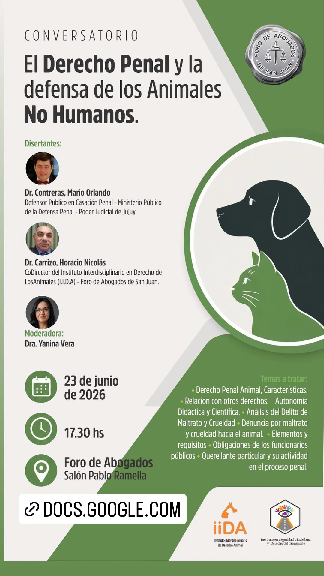Conversatorio: "El Derecho Penal y la Defensa de los Animales No Humanos"