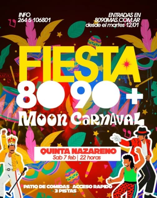 Fiestas en San Juan: Fiesta 80´ 90´ + Moon Carnaval en Quinta Nazareno el sáb, 7 de febrero
