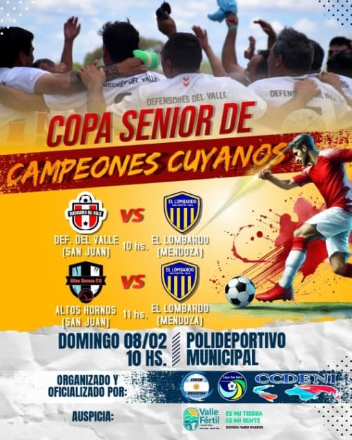 Deportes en San Juan: Copa Senior de Campeones Cuyanos en Rivadavia el dom, 8 de febrero