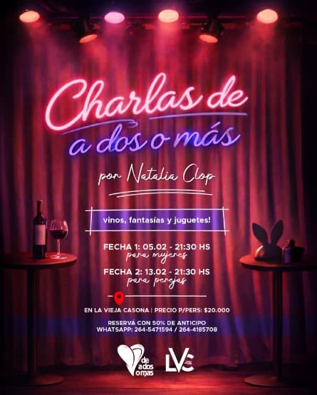 Conferencias en San Juan: Charlas de a Dos o Mas por Natalia Clop en La Vieja Casona el jue, 5 de febrero