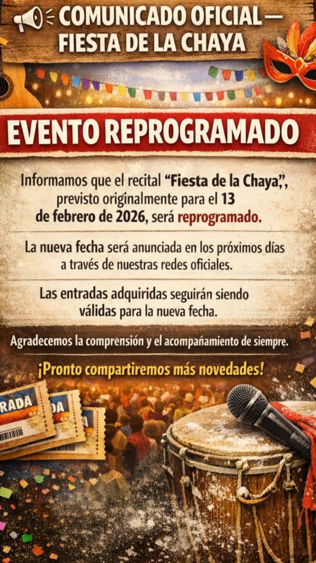 Música en San Juan: Suspendido > Fiesta de la Chaya en Complejo La Meseta el vie, 13 de febrero